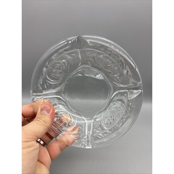 Vintage KIG Clear Heavy Glass Ashtray 6" w/ 4 Slots Embossed Roses Indonesia - Picture 4 of 6